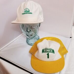 Vintage lot of 2 Seattle Supersonics  #1 &‎ the super channel Trucker Snapback